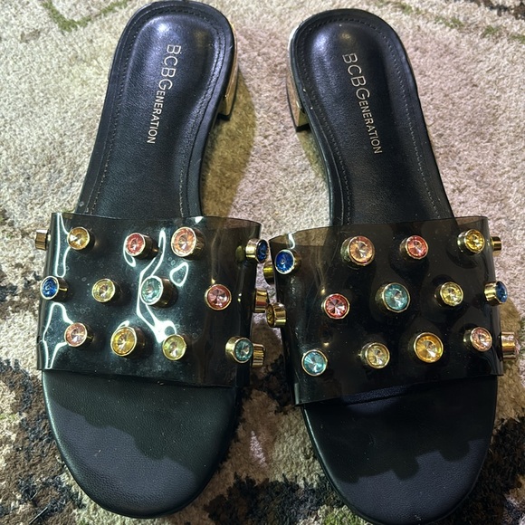 BCBGENERATION womens 7.5 black gemstone slides jelly sandals y2k girlie fun shoe - Picture 2 of 4